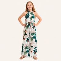 Meisjes jumpsuit met tropische bloemprint en strikceintuur
