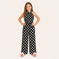 Zwarte Polkadot Jumpsuit voor Meisjes strikceintuur