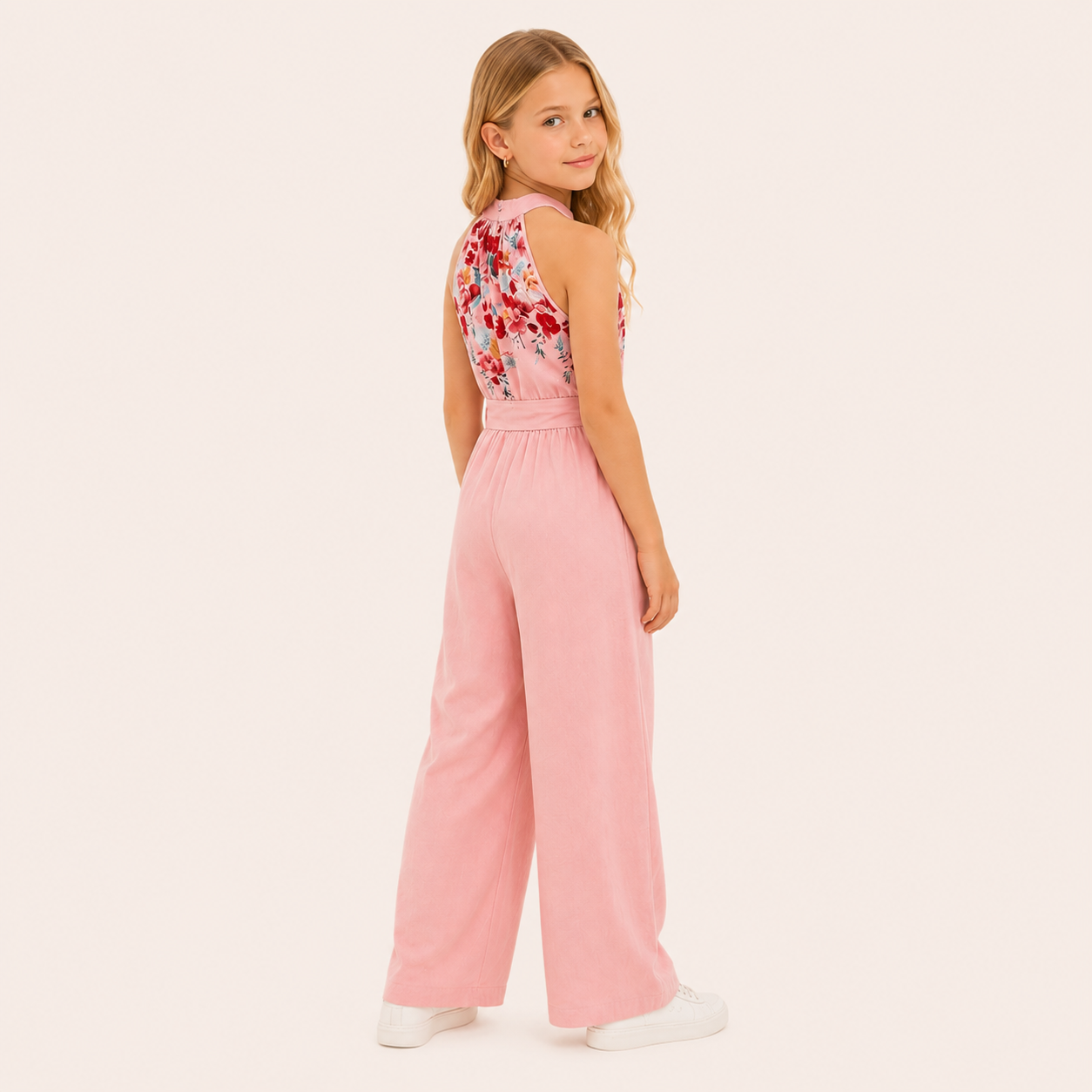 Meisjes Jumpsuit met Bloemenprint en Halternek