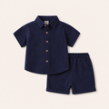 Jongens 2-delige zomerset met katoenen overhemd en shorts – Blauw