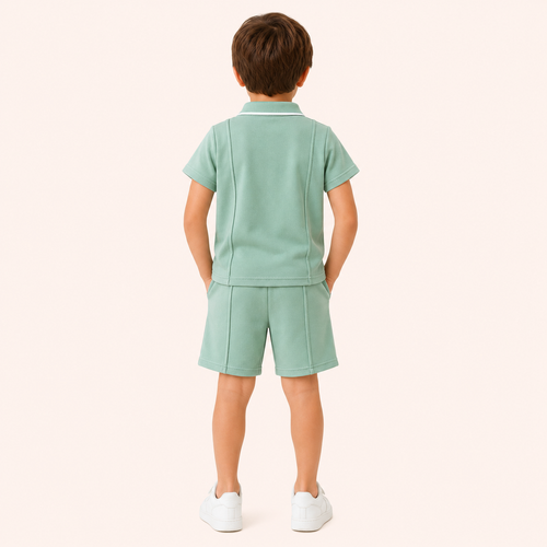 Jongens 2-delige mintgroene zomerset met poloshirt en short