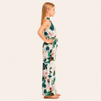 Meisjes jumpsuit met tropische bloemprint en strikceintuur