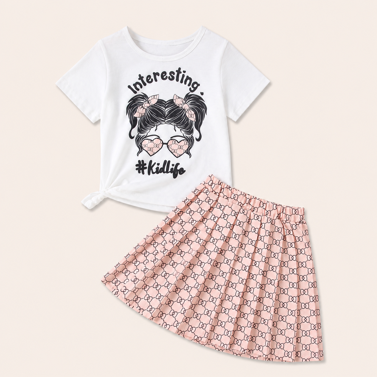 Trendy T-shirt met Geplooide Rok Set voor Meisjes