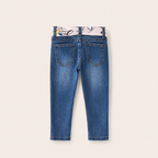 Meisjes Denim Jeans met Geprinte Sjaal Strik