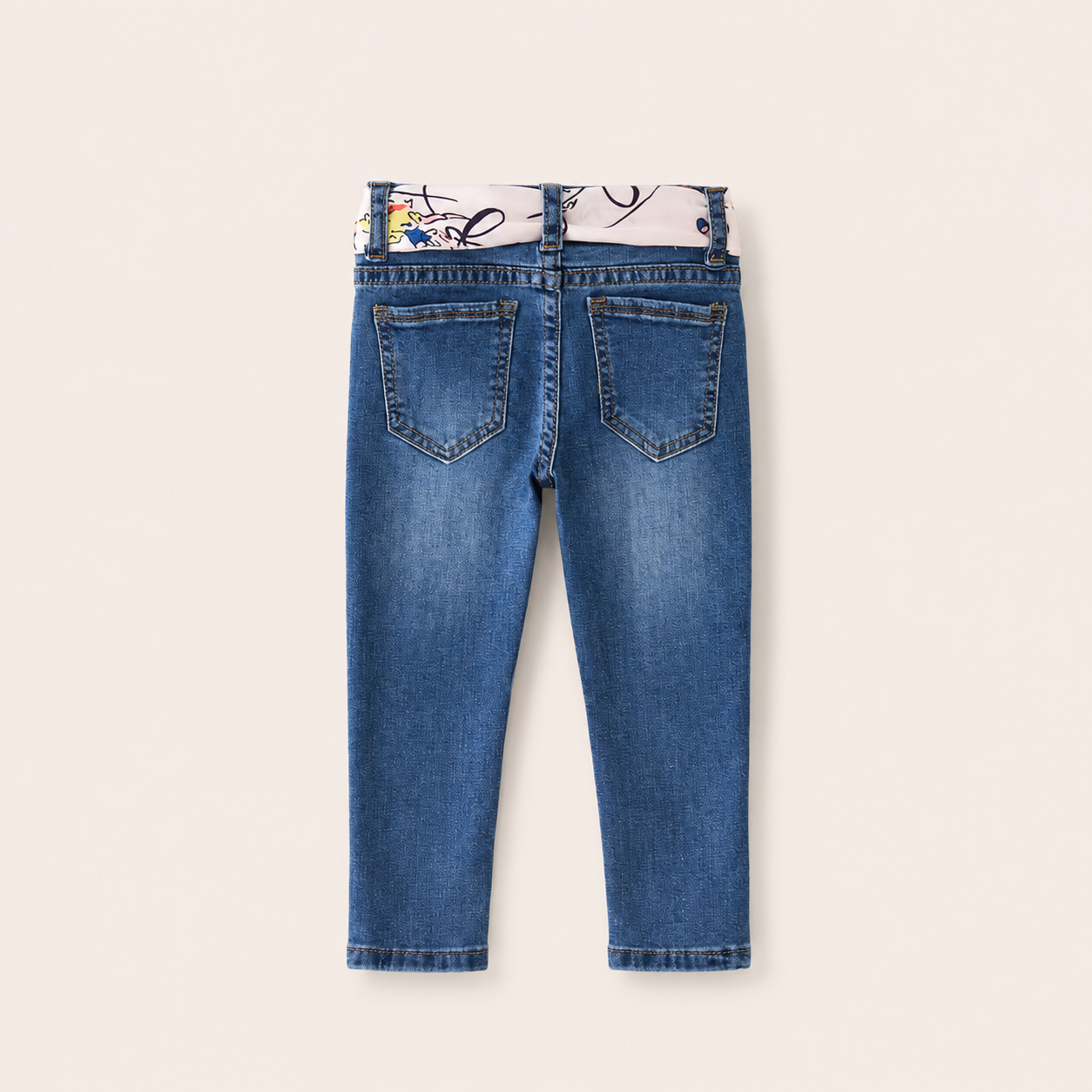 Meisjes Denim Jeans met Geprinte Sjaal Strik