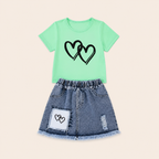 Zomerset met Hartjes T-shirt en Denim Short voor Meisjes
