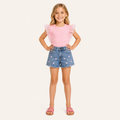 Meisjes 2-delige set met roze ribbelshirt en denim hartjesshort