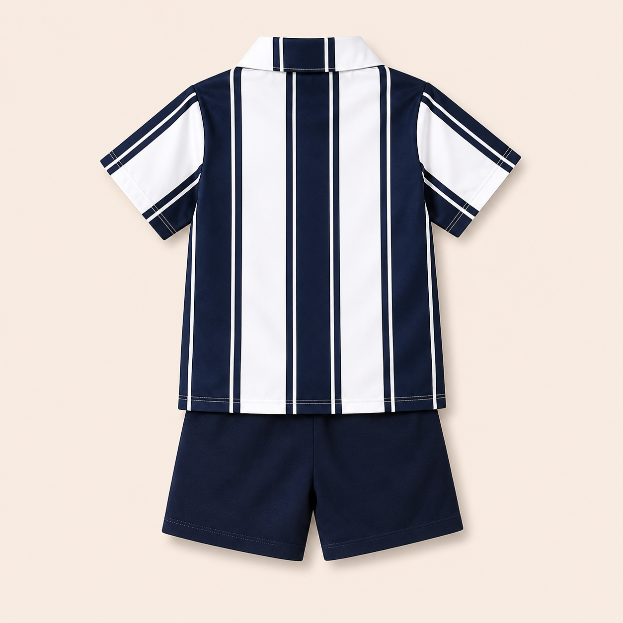 Jongens zomerset 2-delig – marine gestreept overhemd met donkerblauwe shorts