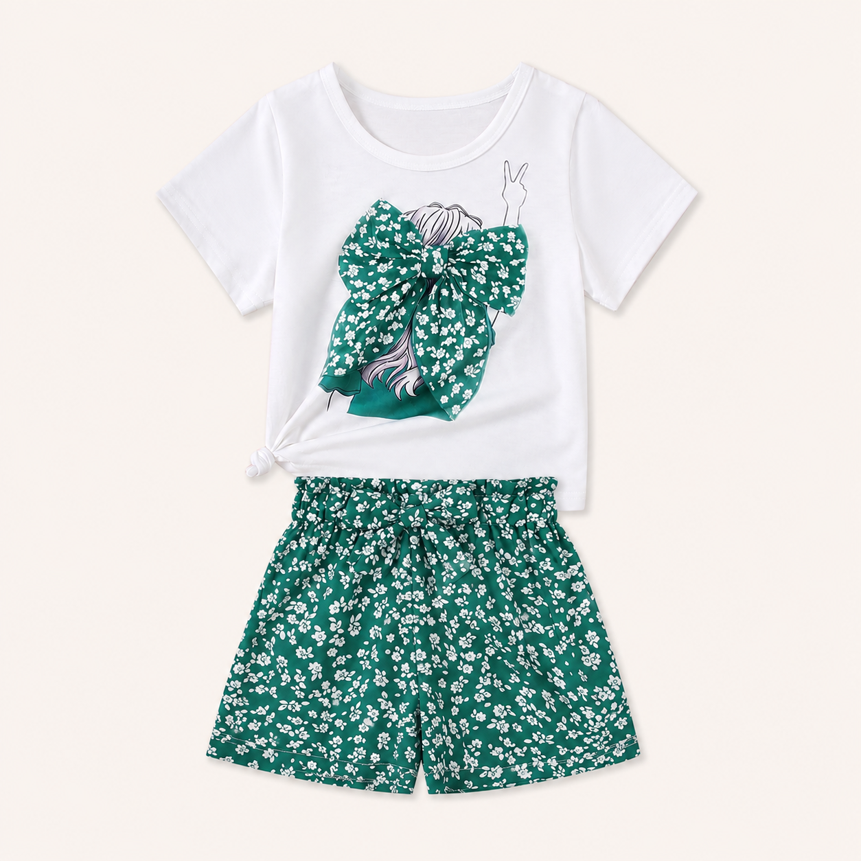 Zomerse Set met Meisjesprint T-shirt en Bloemetjesshort voor Meisjes