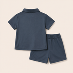 Jongens zomerset 2-delig – kleurblok polo met rits en shorts