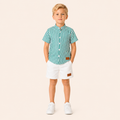 Jongens zomerset 2-delig – groen gestreept overhemd met witte shorts
