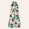 Meisjes jumpsuit met tropische bloemprint en strikceintuur