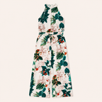 Meisjes jumpsuit met tropische bloemprint en strikceintuur