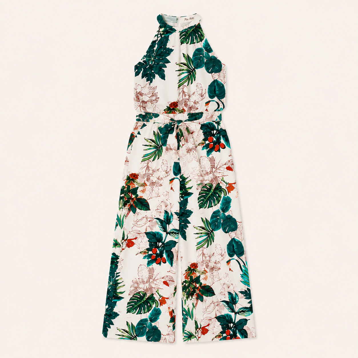 Meisjes jumpsuit met tropische bloemprint en strikceintuur
