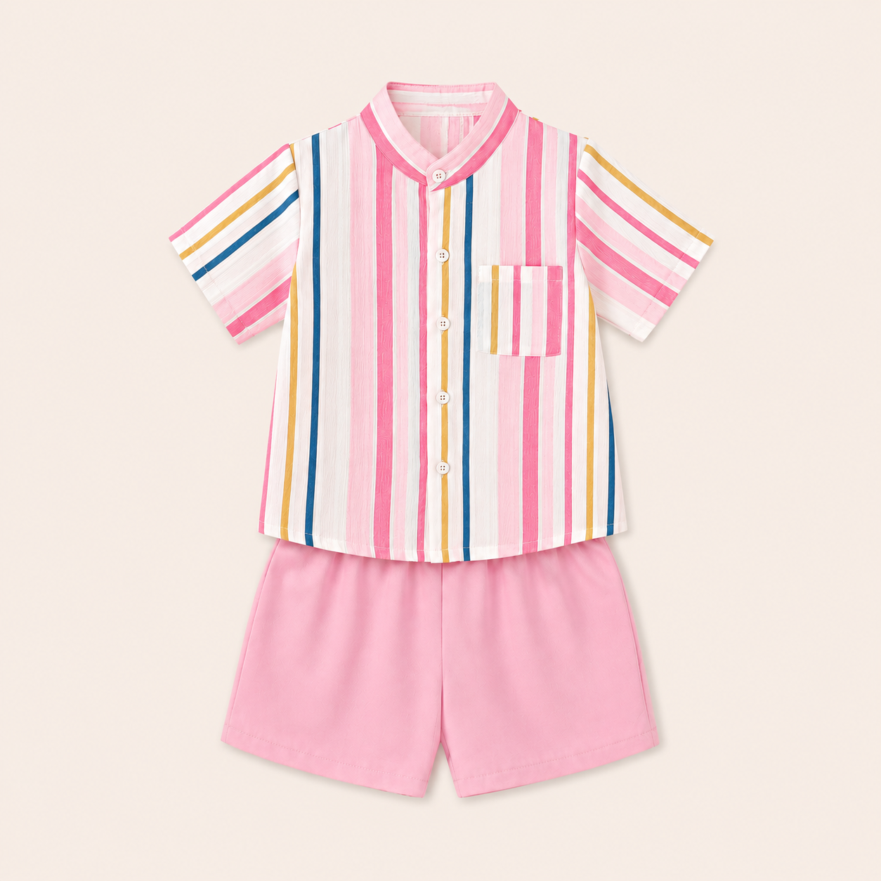 Jongens 2-delige gestreepte zomerset met overhemd en short