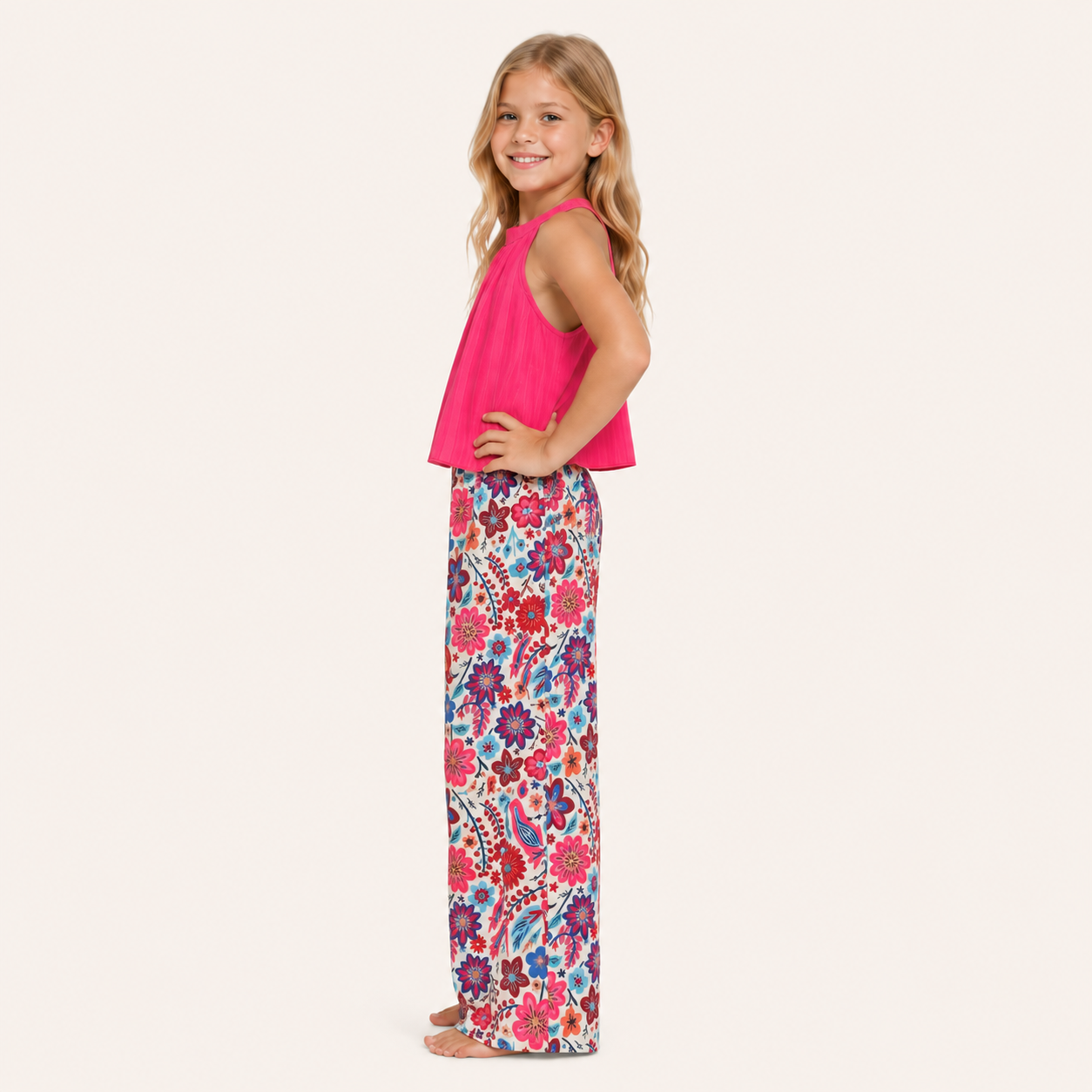 Meisjes 2-delige set met haltertop en bloemen wide-leg broek