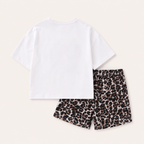 Meisjes 2-delige set met luipaardprint strik t-shirt en short