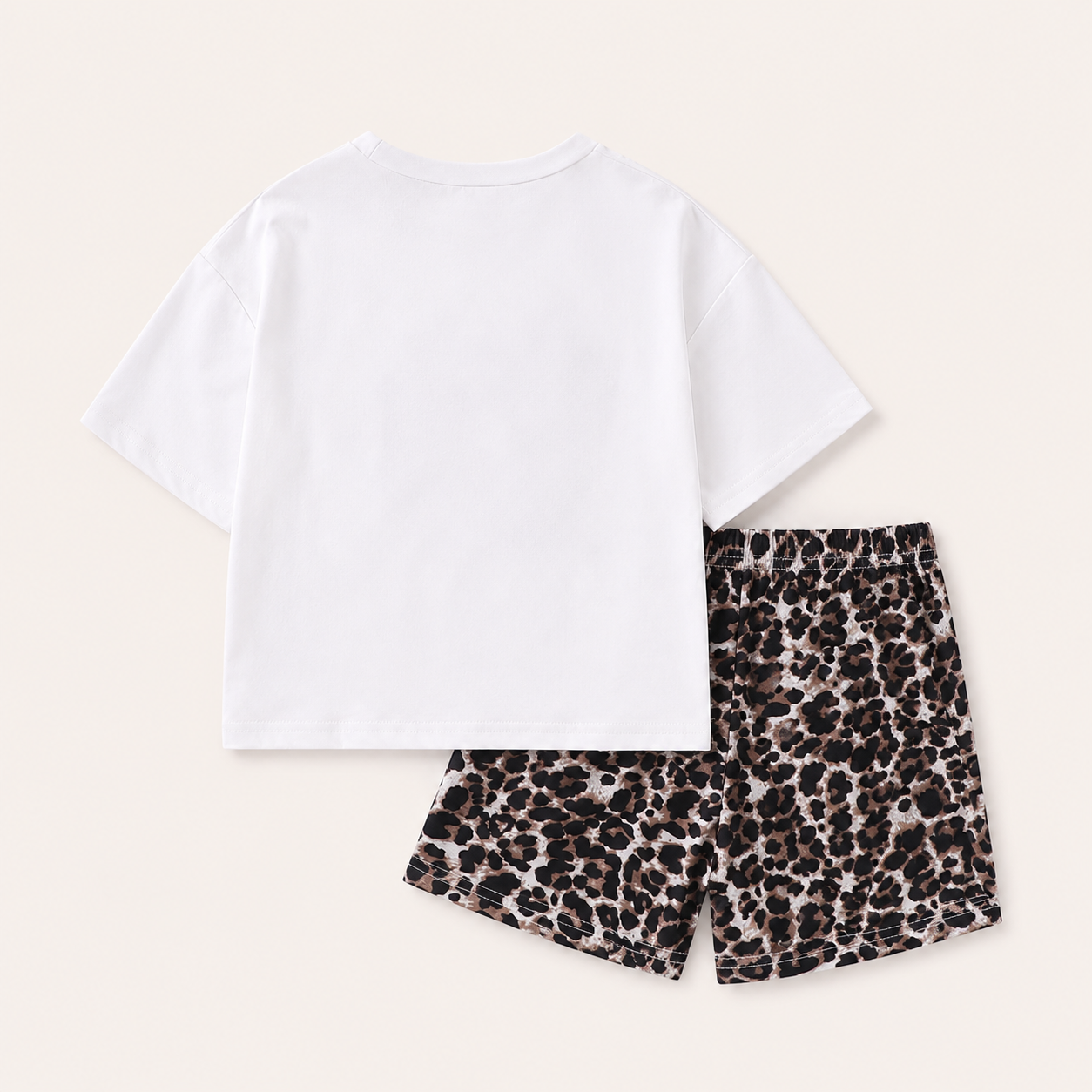 Meisjes 2-delige set met luipaardprint strik t-shirt en short