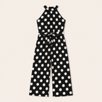 Meisjes jumpsuit met polkadot print en strikceintuur