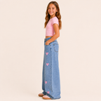 Stoere Denim met Hartjes - Wijde Spijkerbroek voor Meisjes