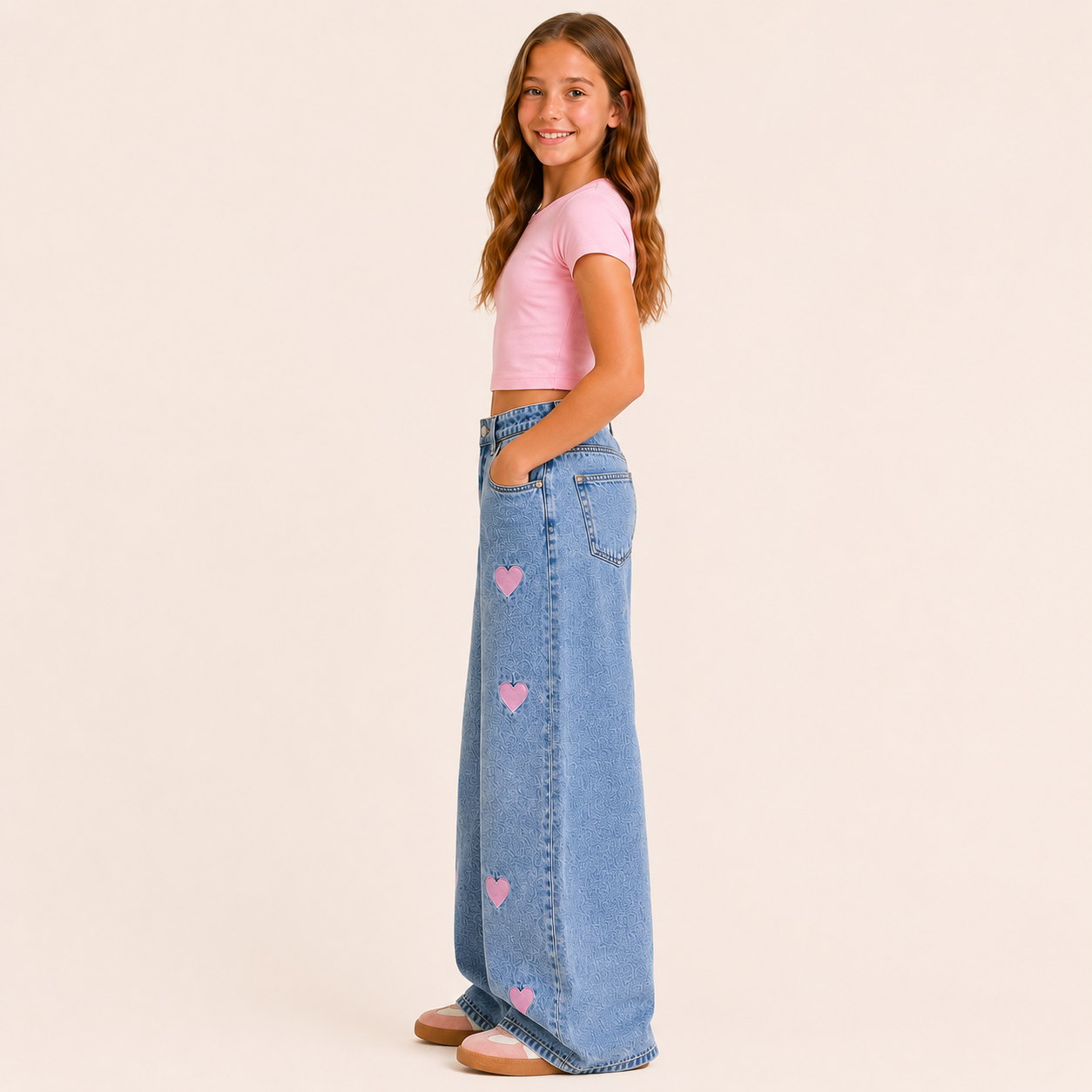 Stoere Denim met Hartjes - Wijde Spijkerbroek voor Meisjes