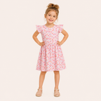 Meisjes Zomerjurk met Aardbei Print en Vlindermouwtjes | Roze