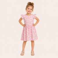 Meisjes Zomerjurk met Aardbei Print en Vlindermouwtjes | Roze