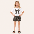 Meisjes 2-delige set met luipaardprint strik t-shirt en short