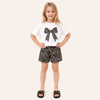 Meisjes 2-delige set met luipaardprint strik t-shirt en short