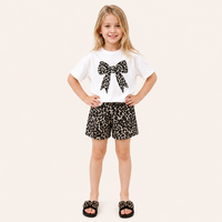 Meisjes 2-delige set met luipaardprint strik t-shirt en short