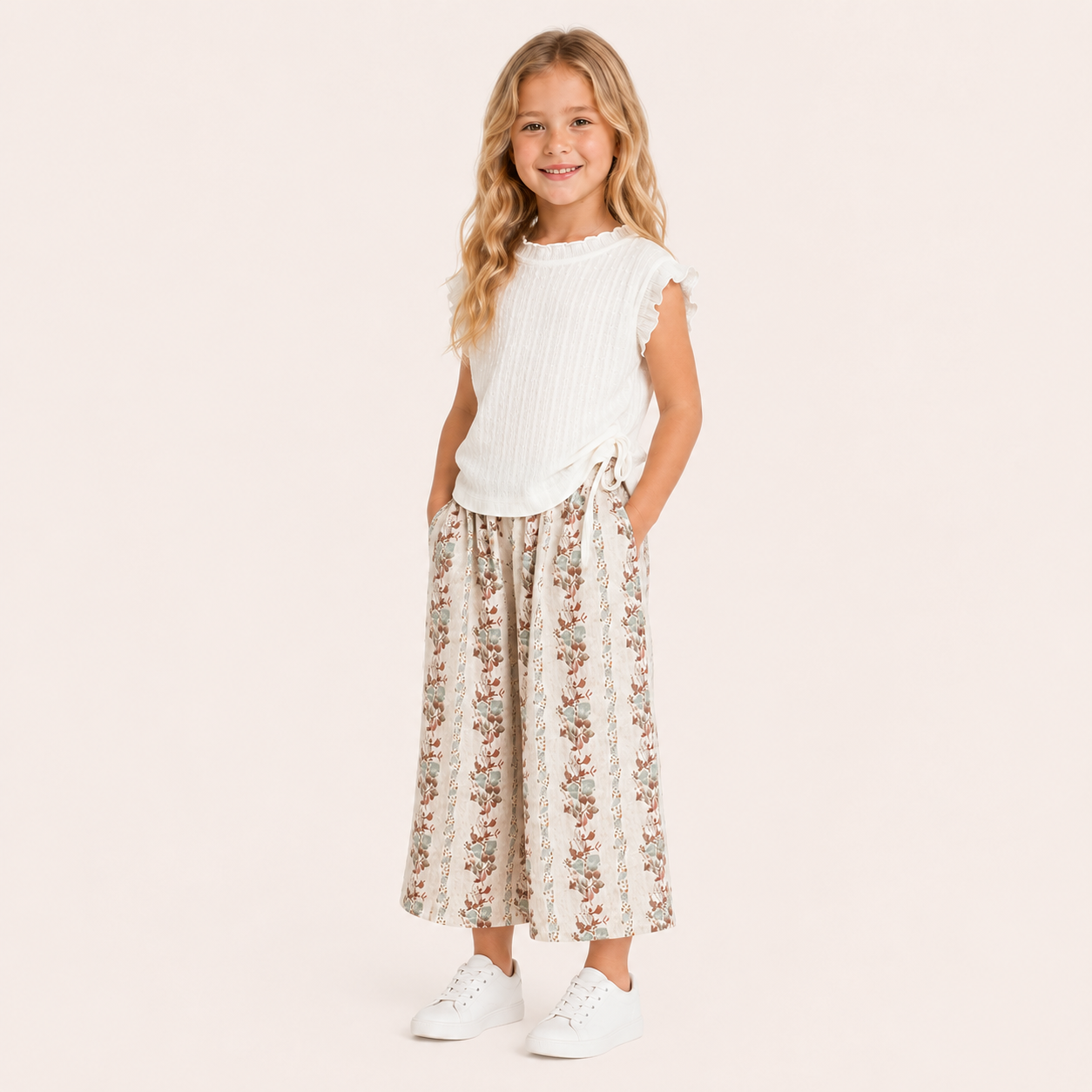 Meisjes zomerset met losvallende broek en shirt