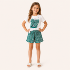 Zomerse Set met Meisjesprint T-shirt en Bloemetjesshort voor Meisjes