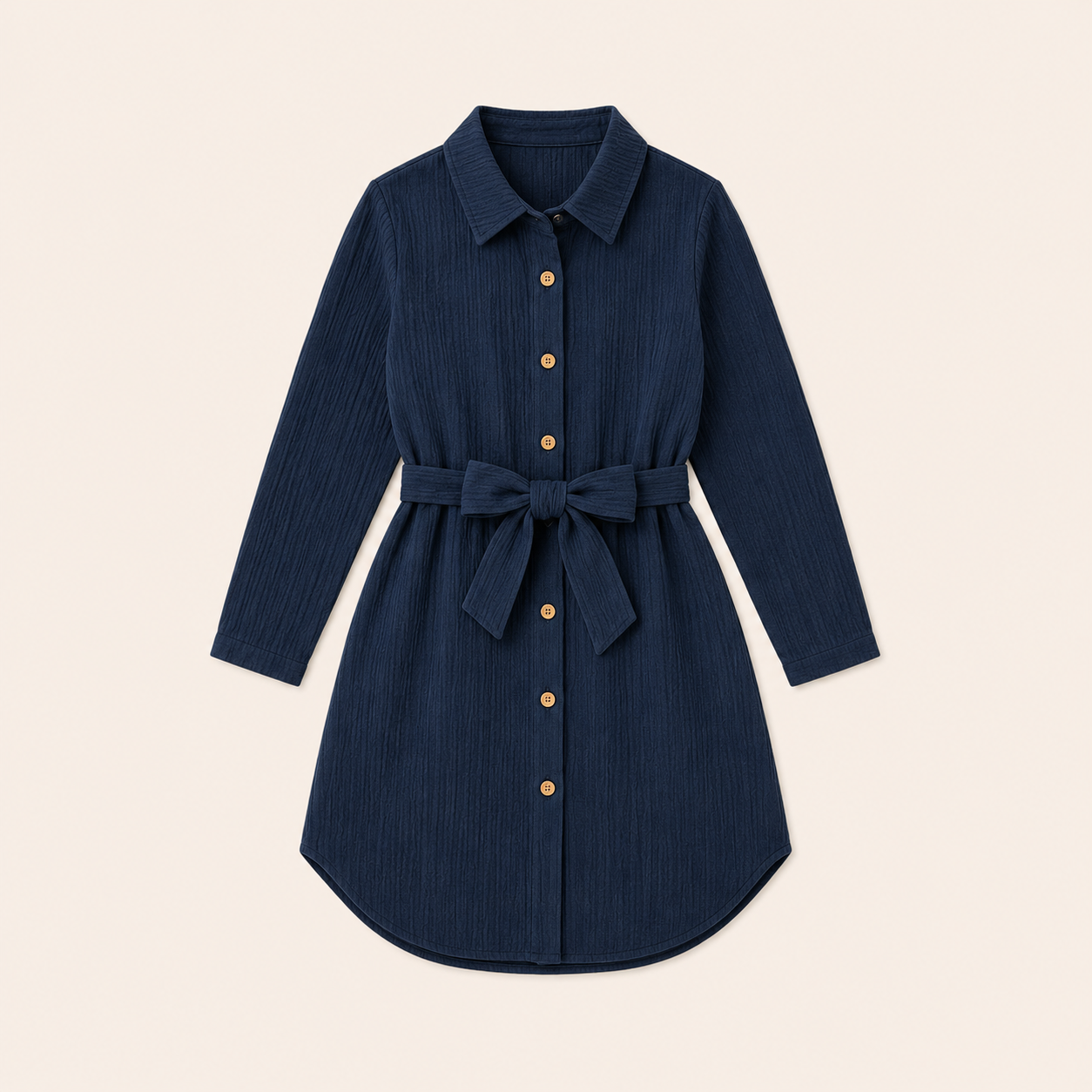Meisjes blousejurk met strikceintuur in donkerblauw