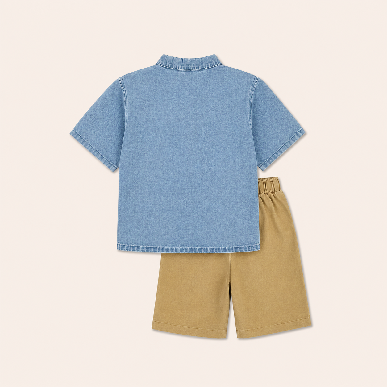 Jongens zomerset 2-delig – denim overhemd met beige shorts