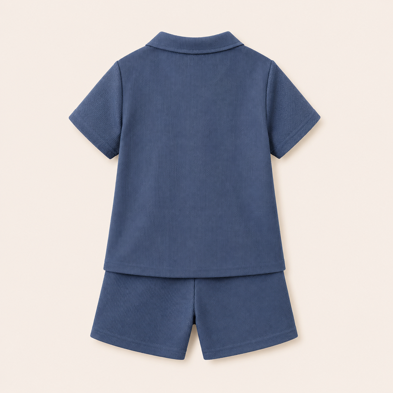 Jongens 2-delige zomerset met wafel polo en short in zeeblauw