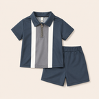 Jongens zomerset 2-delig – kleurblok polo met rits en shorts