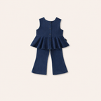 2-Delige Meisjes Denim Set met Peplum Top & Flared Broek