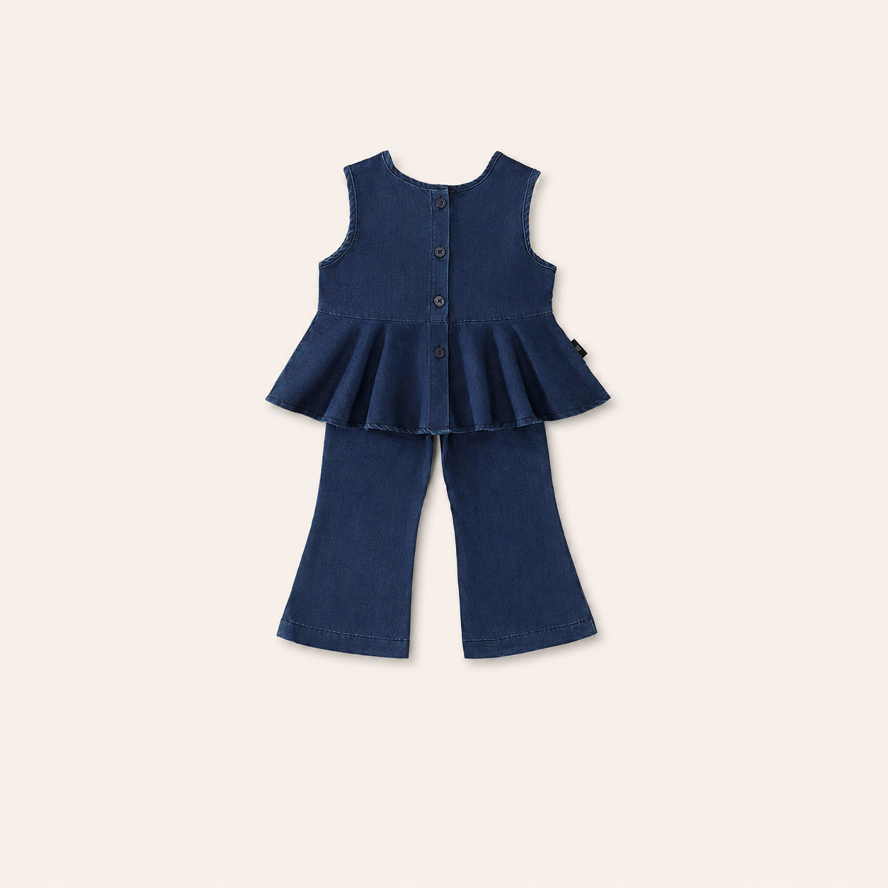 2-Delige Meisjes Denim Set met Peplum Top & Flared Broek