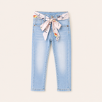 Meisjes Denim Jeans met Geprinte Sjaal Strik