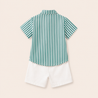 Jongens zomerset 2-delig – groen gestreept overhemd met witte shorts