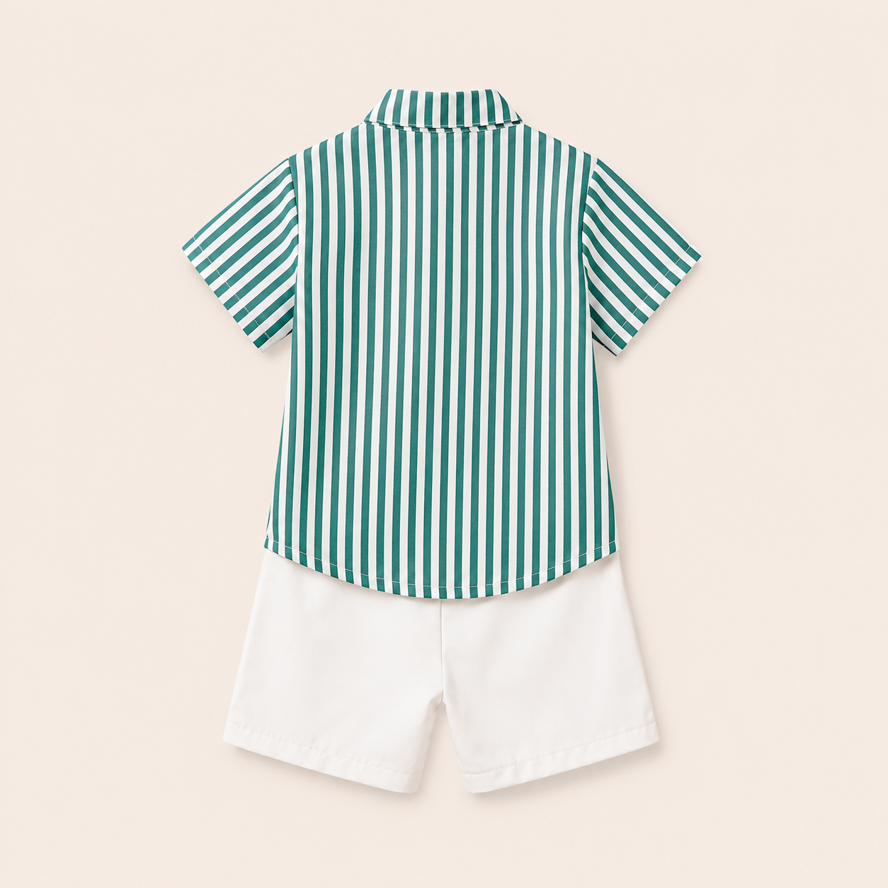 Jongens zomerset 2-delig – groen gestreept overhemd met witte shorts
