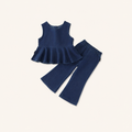 2-Delige Meisjes Denim Set met Peplum Top & Flared Broek