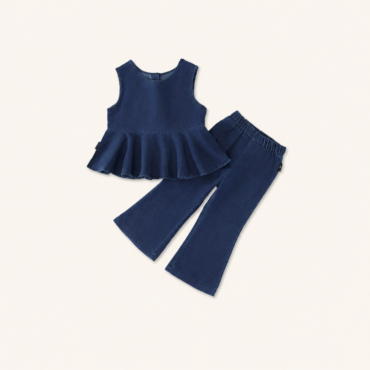 2-Delige Meisjes Denim Set met Peplum Top & Flared Broek