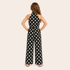 Meisjes jumpsuit met polkadot print en strikceintuur