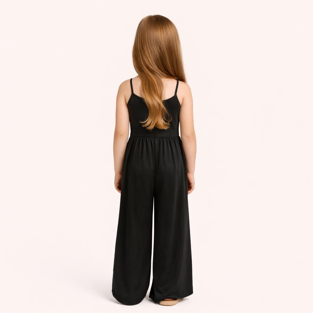 Meisjes jumpsuit zomer – spaghetti bandjes & wijde pijpen