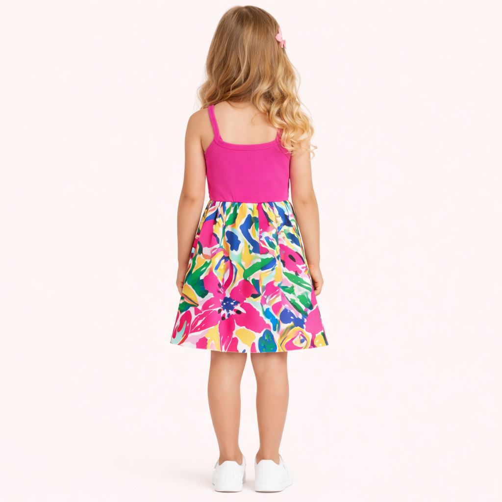 Zomers & Stralend - Roze Meisjes Jurk met Graffiti Print