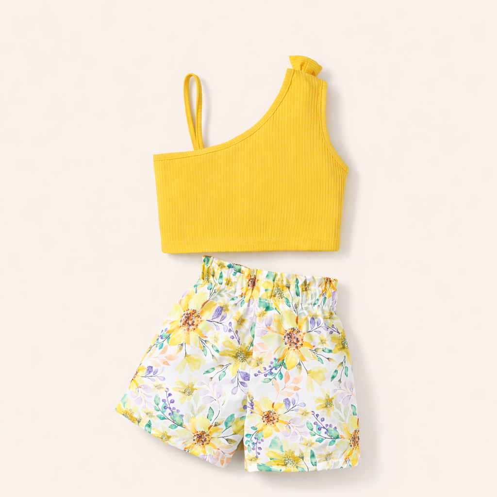 Zomers & Super Schattig - 2 - Delige Meisjes Set met Strik en Bloemshort