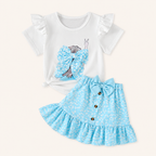 Meisjes 2-delige set met ruffle t-shirt en bloemetjesrok