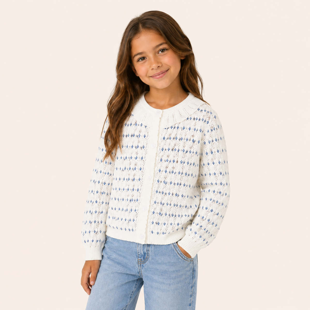 Meisjes Gebreid Vest met Ruche Kraag