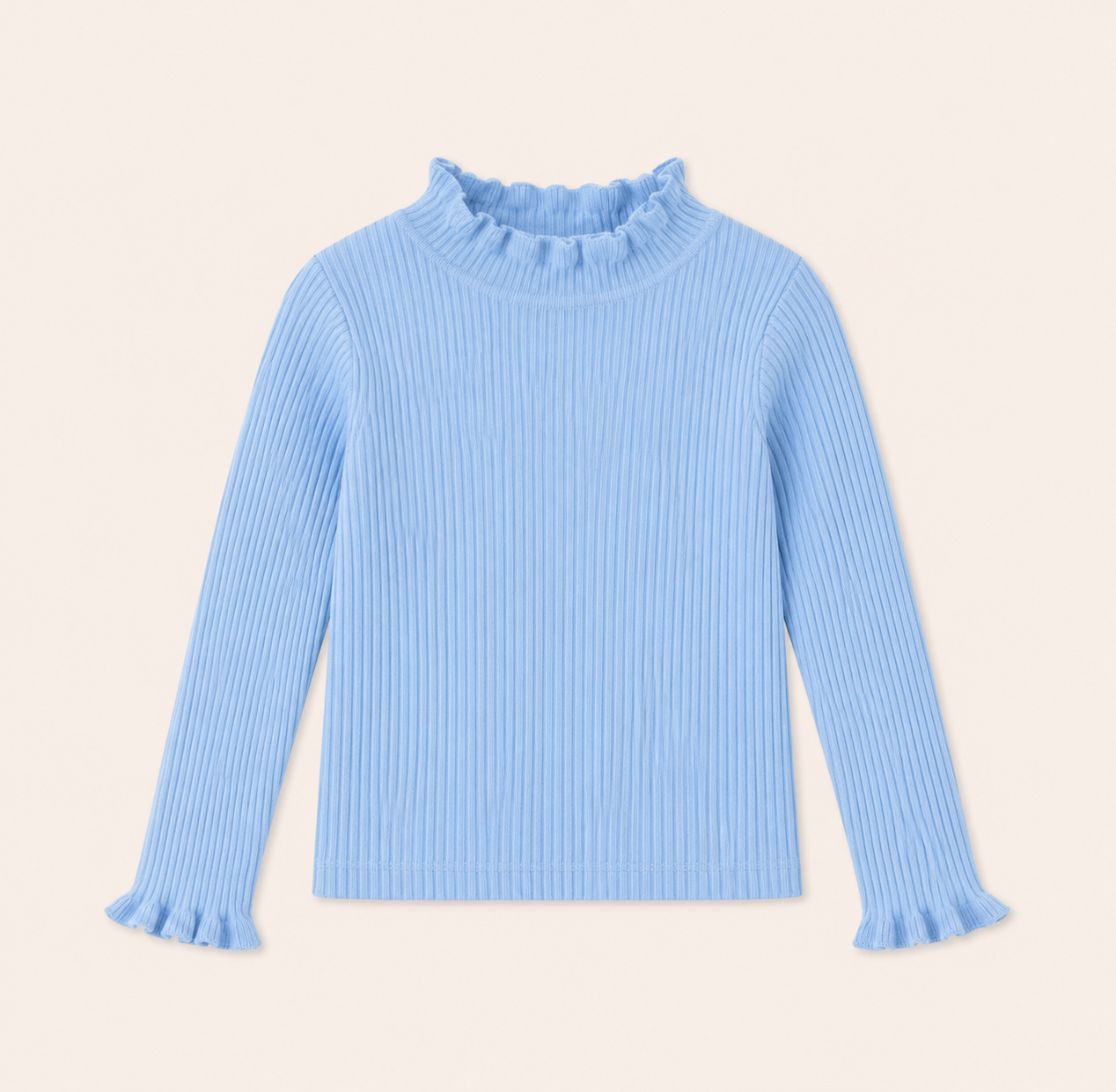 Meisjes Geribde Longsleeve met Ruche Kraag | 4 kleuren